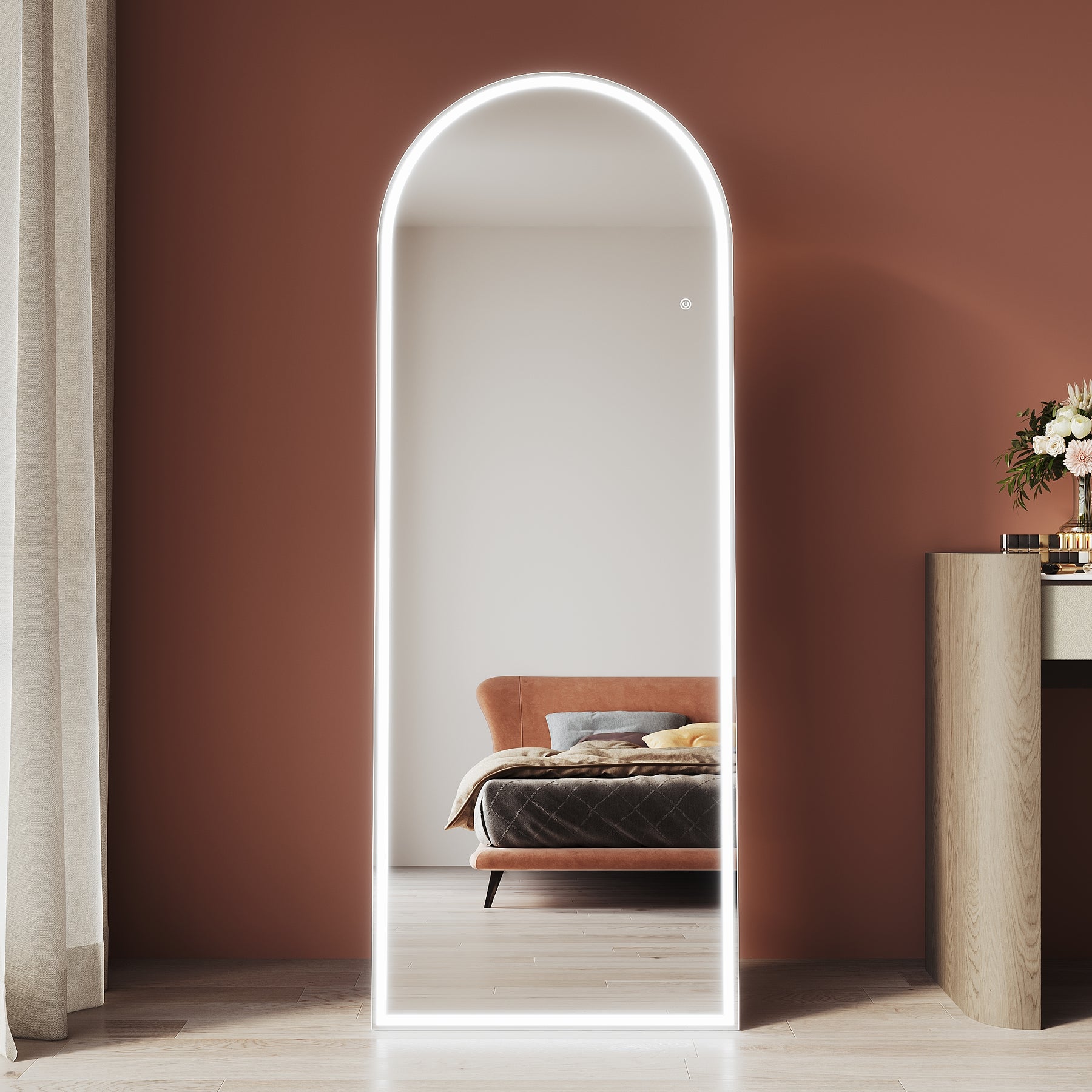 Arched makeup mirror with LED lights, with removable bracket, wall-mountable 1600x600x35mm