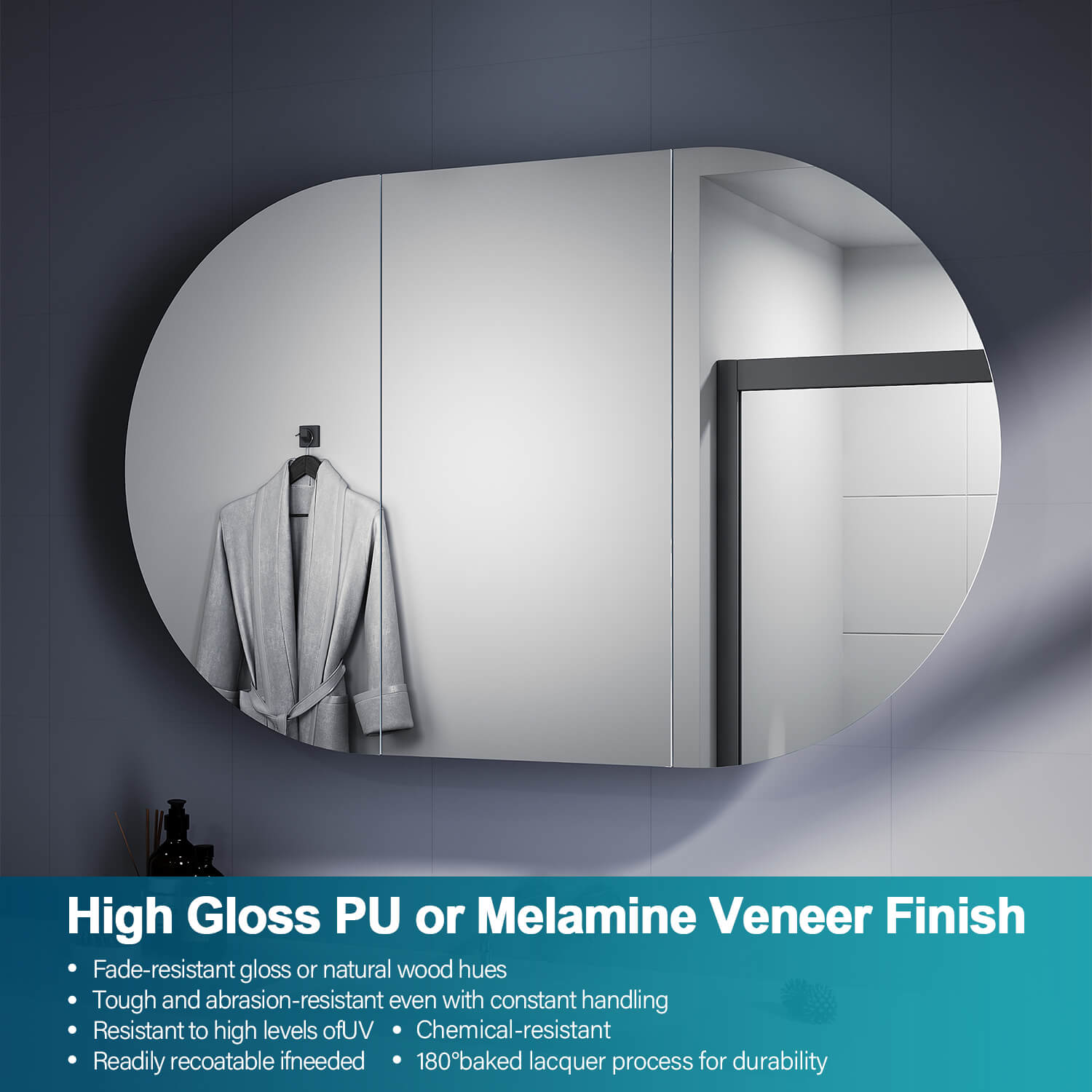 Oval Mirror Cabinet Medicine Shaving Bathroom Wall Hung or In-wall 1200x750mm - Elegantshowers