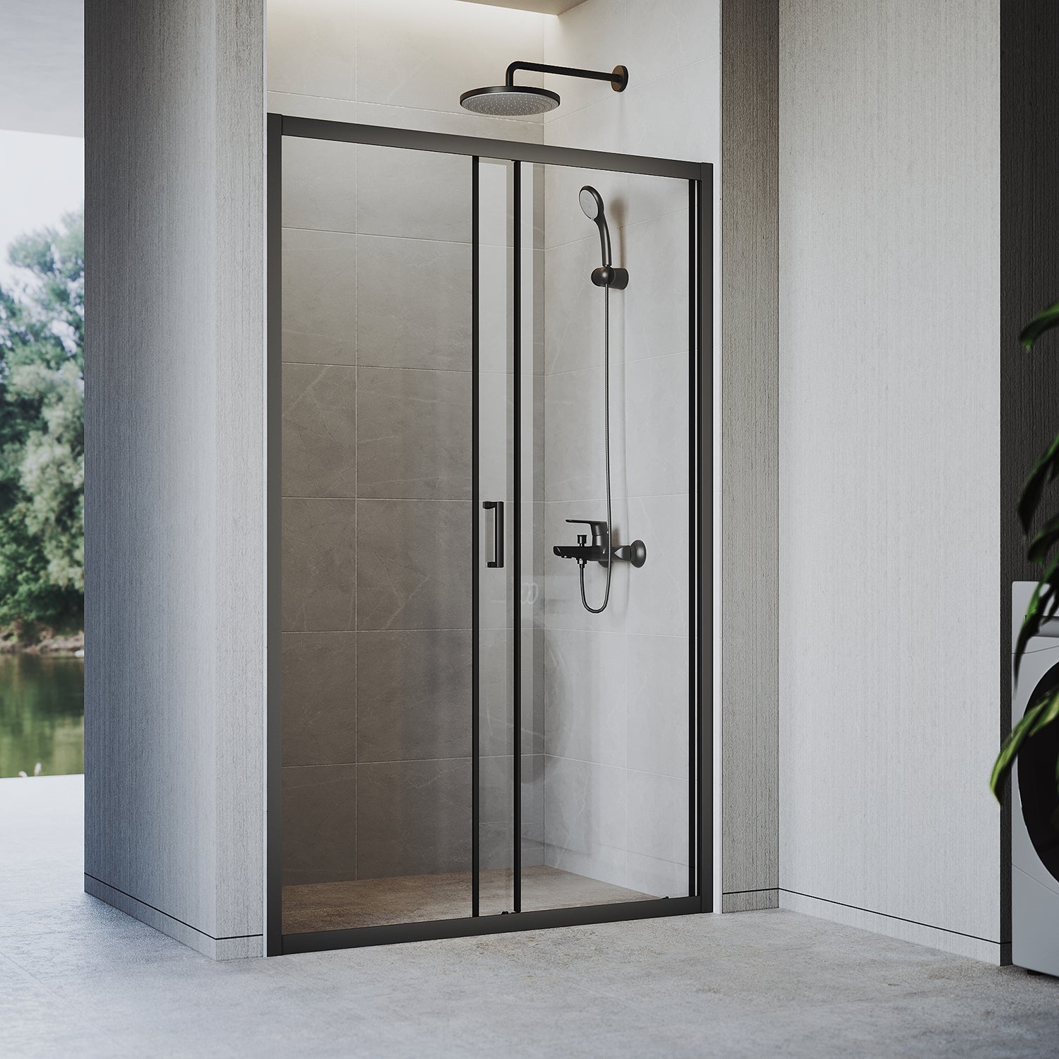 Sliding door shower enclosure, black framed, two-panel sliding shower screen