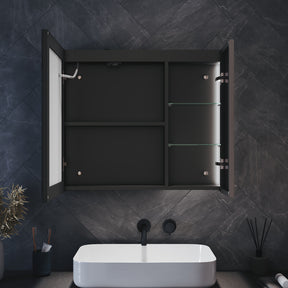 Bathroom cabinet with integrated mood lighting and glass shelves, Black Hemp, 700x600x125mm