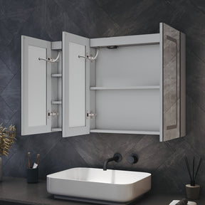 Three-door LED anti-fog bathroom cabinet, Moroccan Gray, 900x600x125mm