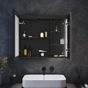 Bathroom cabinet with integrated mood lighting and glass shelves, Black Hemp, 700x600x125mm