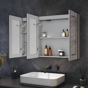 Three-door LED anti-fog bathroom cabinet, Moroccan Gray, 900x600x125mm