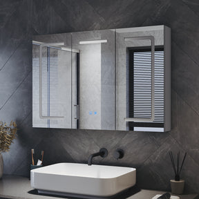 Three-door LED anti-fog bathroom cabinet, Moroccan Gray, 900x600x125mm