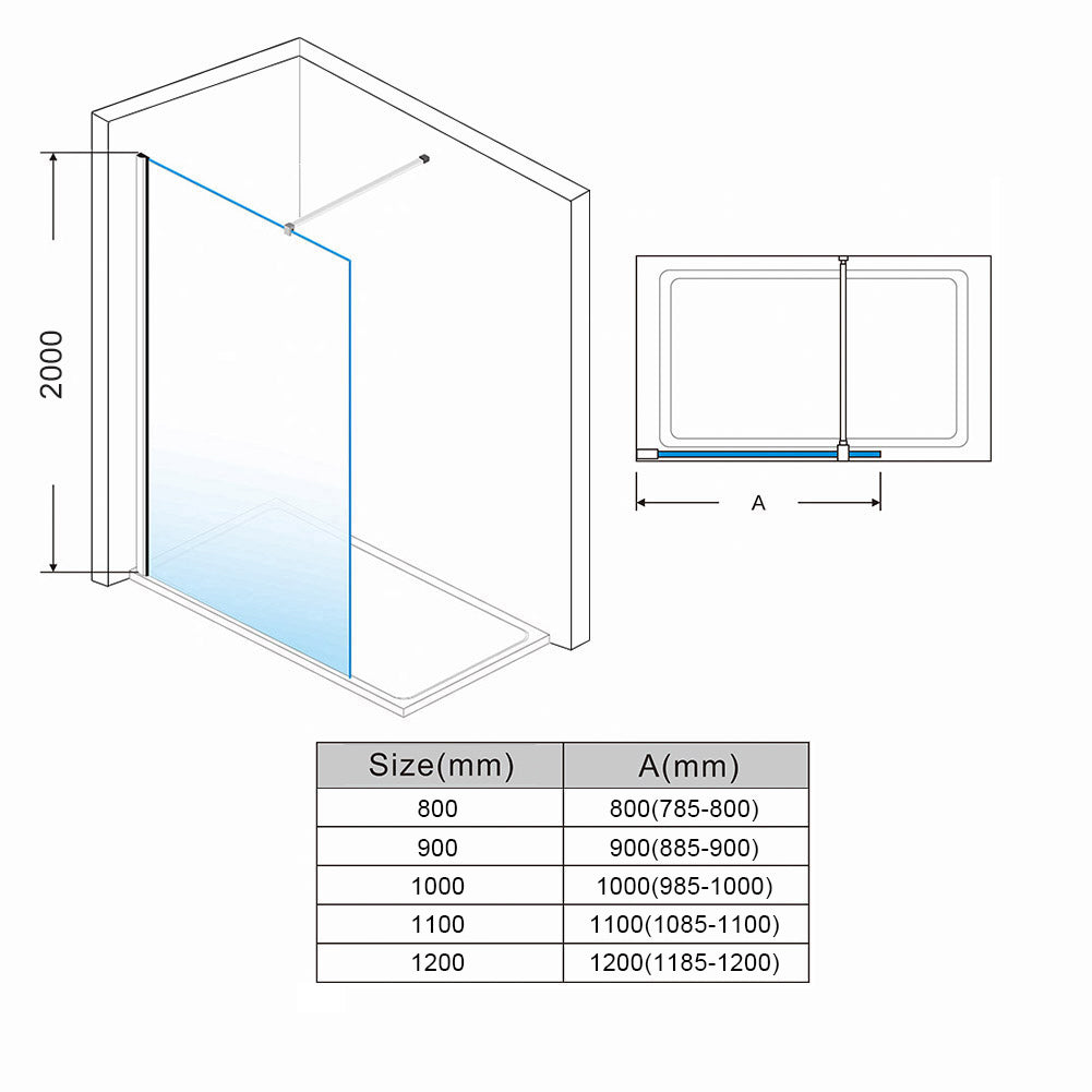 Elegant Showers Frameless Shower Walk in Shower Screen 8mm toughened safety glass