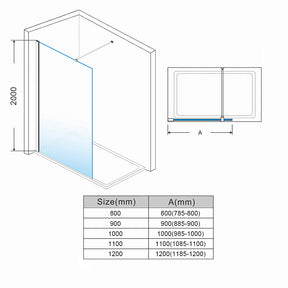 Elegant Showers Frameless Shower Walk in Shower Screen 8mm toughened safety glass