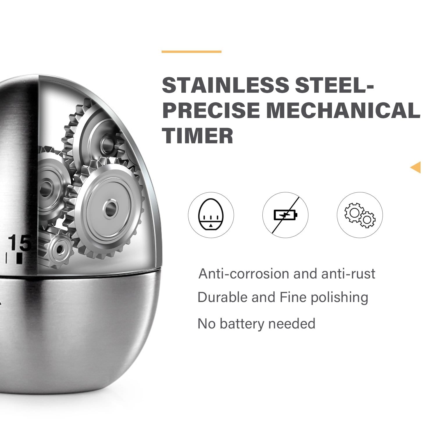 ELEGANT Kitchen Timer Egg Shaped Stainless Steel Cooking Timer Mechanical Rotating - Elegantshowers