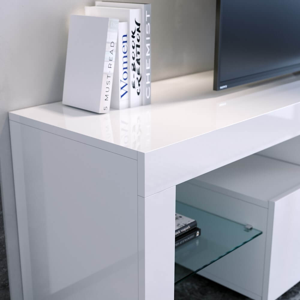 1800mm 16 Colors LED TV Entertainment Storage Unit White - Elegantshowers
