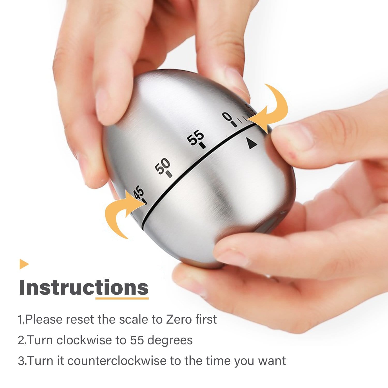 ELEGANT Kitchen Timer Egg Shaped Stainless Steel Cooking Timer Mechanical Rotating - Elegantshowers