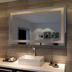 Anti-fog LED bathroom mirror with front light, rectangular shape, 1200x800mm, light off
