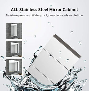 Bathroom Mirror Cabinet Storage Polished Stainless Steel Wall Mounted 750x150x710mm - Elegantshowers