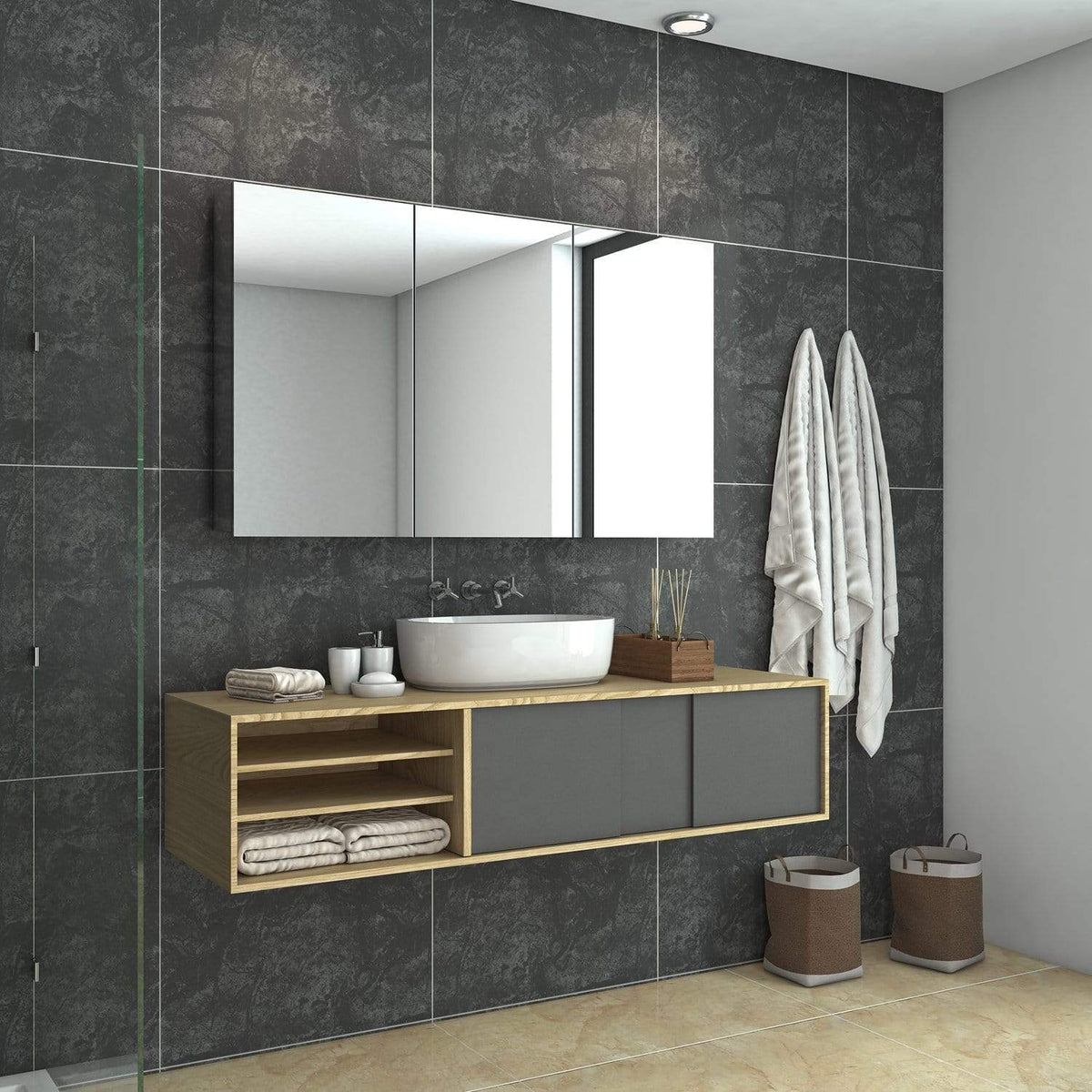 Bathroom Mirror Cabinet Wall Hung Shaving Storage Cupboard 1200x130x710mm - Elegantshowers