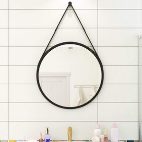 60/70cm Round Wall Mirror Metal Framed Bathroom Decor Leather Belt Optional - Elegantshowers