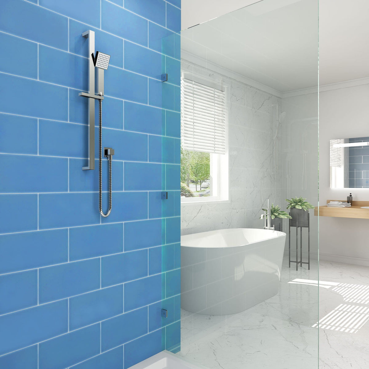 ELEGANT SHOWERS Square Hand Held Shower Head Spray Sliding Rail Set - Elegantshowers