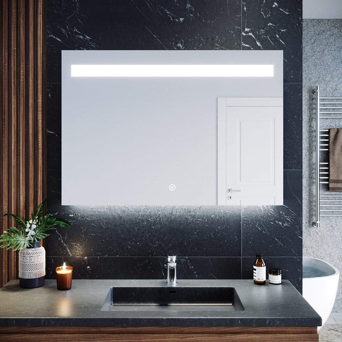 Grey vanity on sale mirror with lights