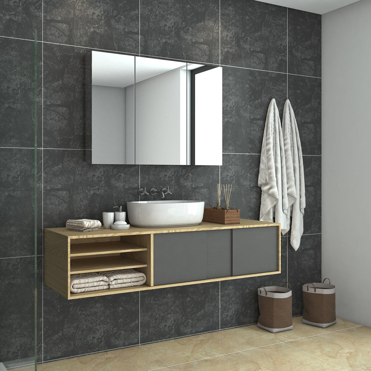 Bathroom Mirror Cabinet Wall Hung Shaving Storage Cupboard 1000x130x710mm - Elegantshowers