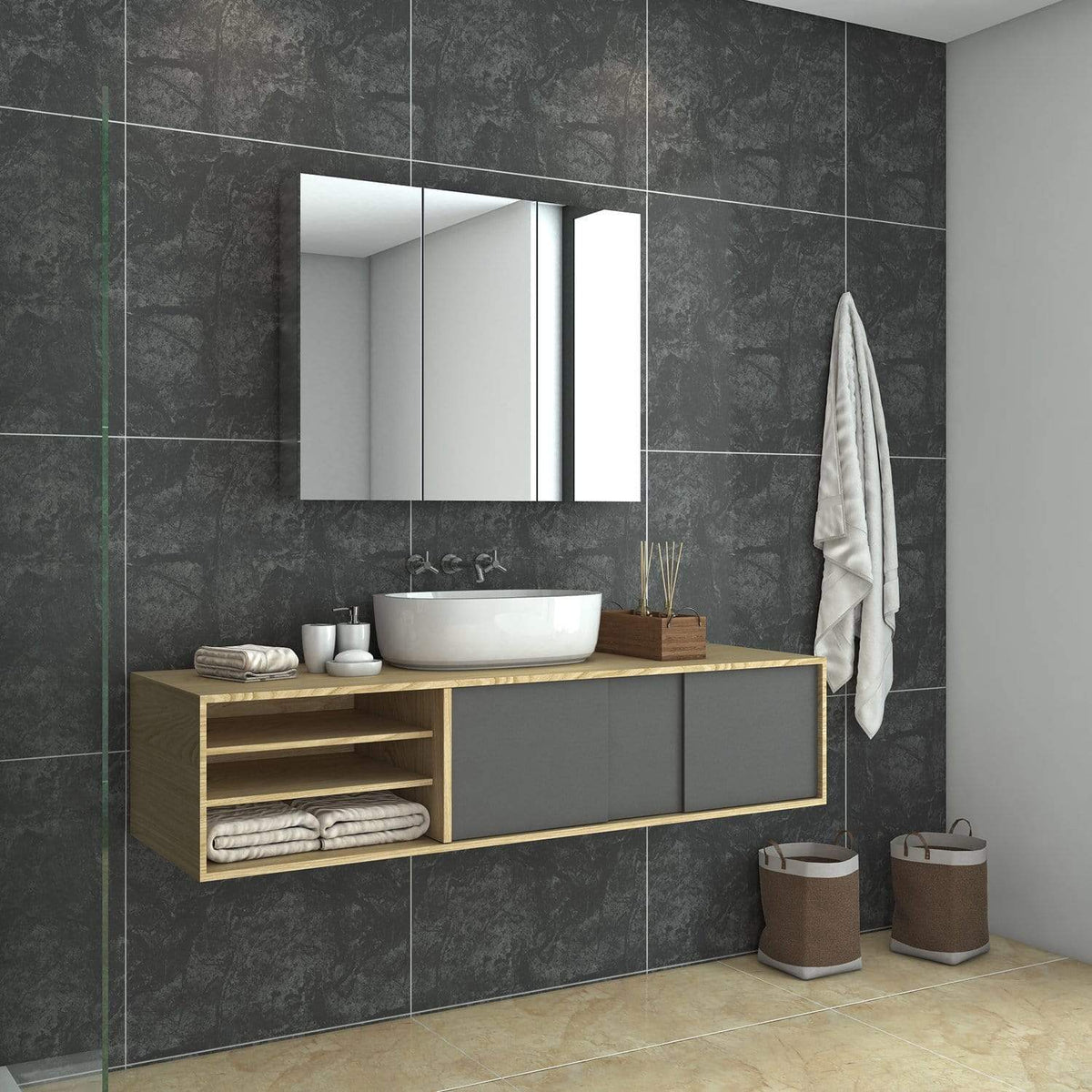 Bathroom Mirror Cabinet Storage Polished Stainless Steel Wall Mounted 900x150x710mm - Elegantshowers