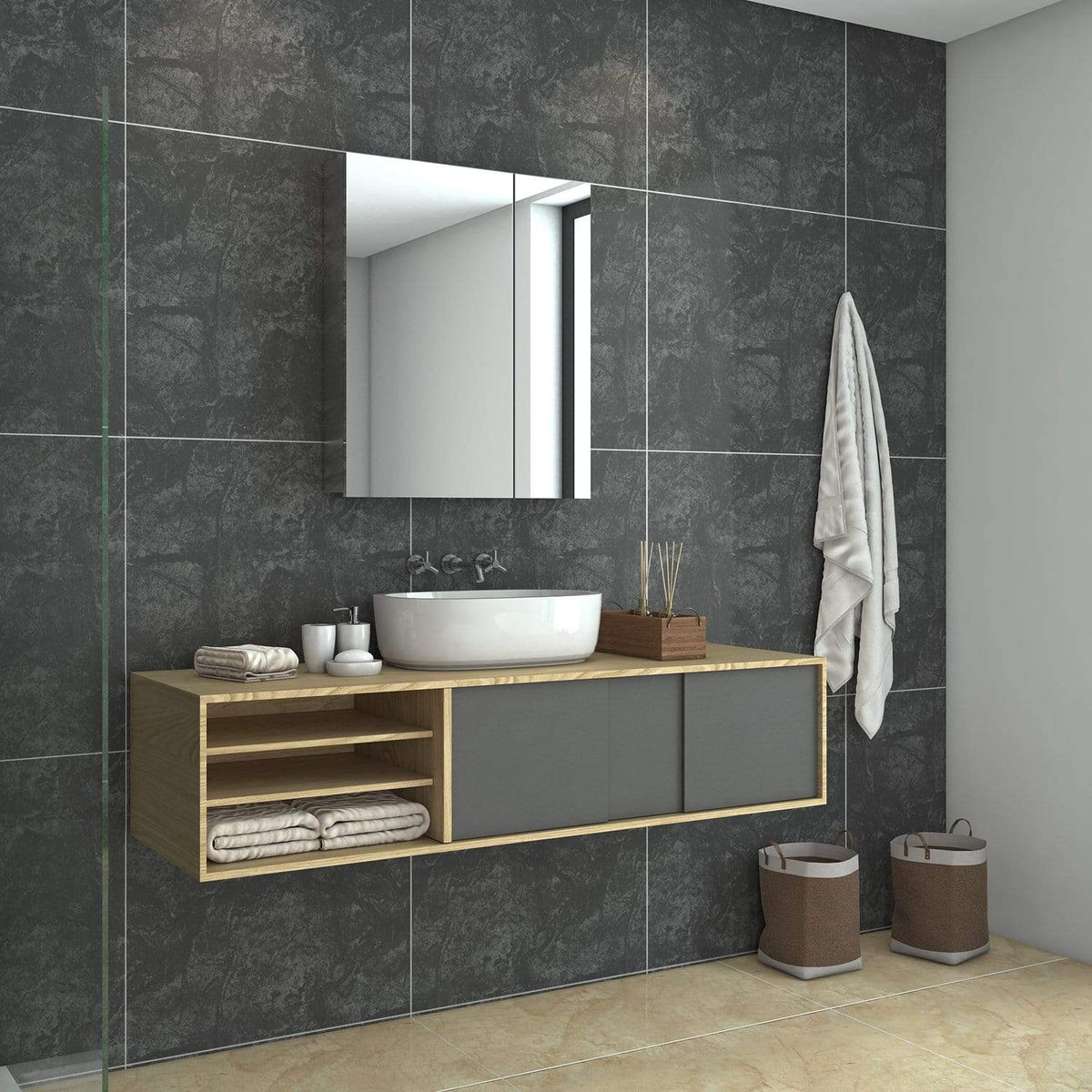 Bathroom Mirror Cabinet Wall Hung Shaving Storage Cupboard 600x130x710mm - Elegantshowers