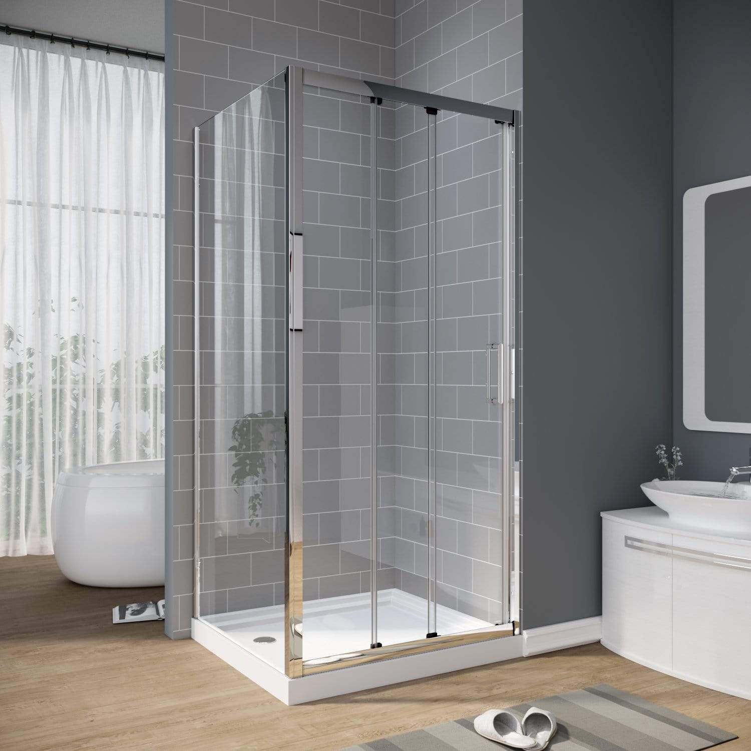 Elegant Showers 3 Panel Sliding Door With Side Panel Shower Enclosure