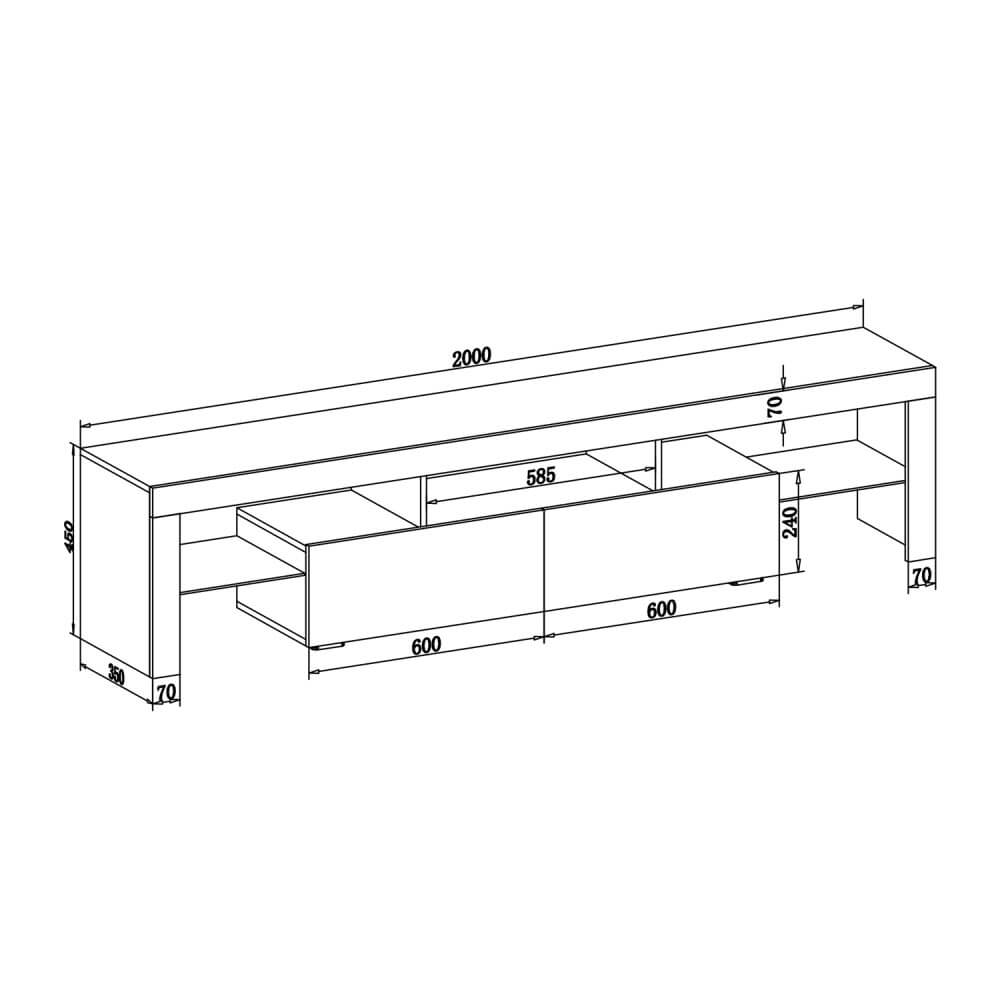 2000mm 16 Colors LED TV Entertainment Storage Unit Black Dimensions