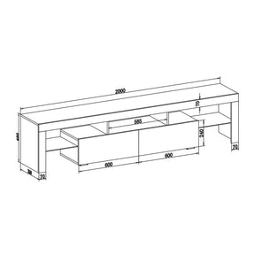 2000mm 16 Colors LED TV Entertainment Storage Unit White Dimensions