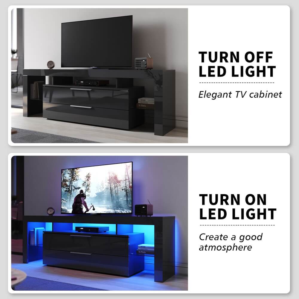 1600mm 16 Colors LED TV Entertainment Storage Unit Black - Elegantshowers