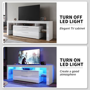 1600mm 16 Colors LED TV Entertainment Storage Unit White with 2 Vertical Drawers - Elegantshowers