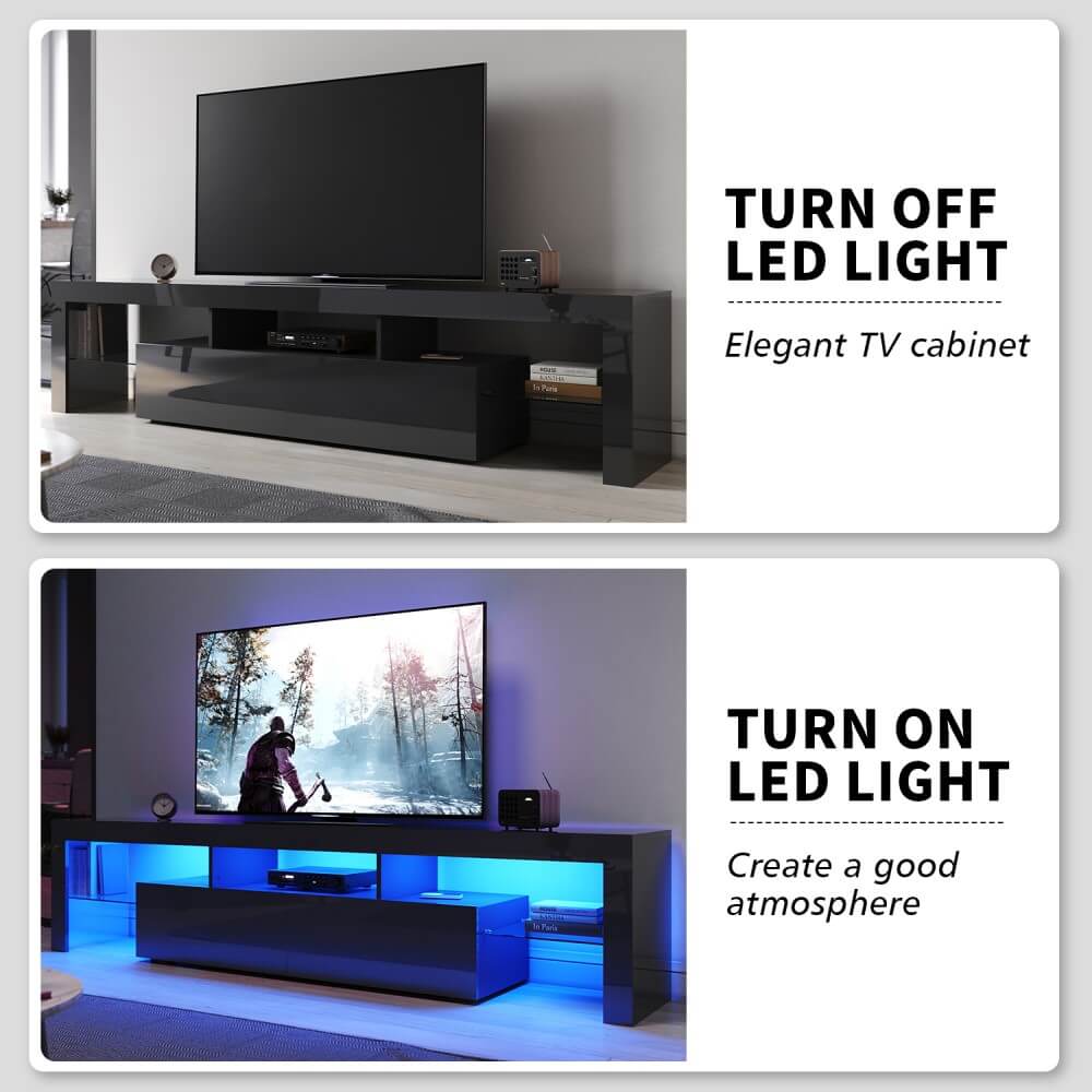 2000mm 16 Colors LED TV Entertainment Storage Unit Black - Elegantshowers