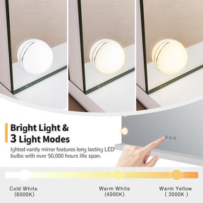 3 light modes with smart touch control make up mirror with lights detail 1
