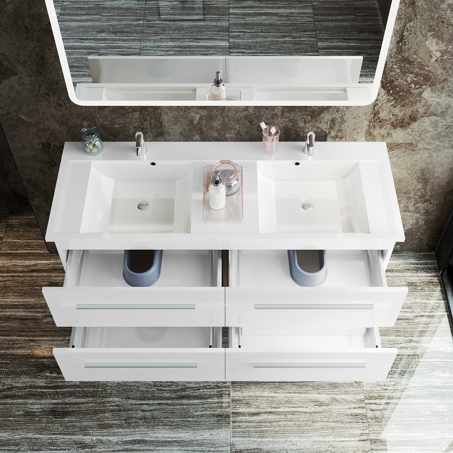 ELEGANT SHOWERS Bathroom Vanity Storage Cabinet Double Basin Sink 1205x465x498mm - Elegantshowers