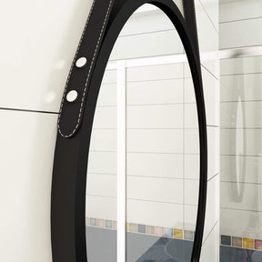 60/70cm Round Wall Mirror Metal Framed Bathroom Decor Leather Belt Optional - Elegantshowers