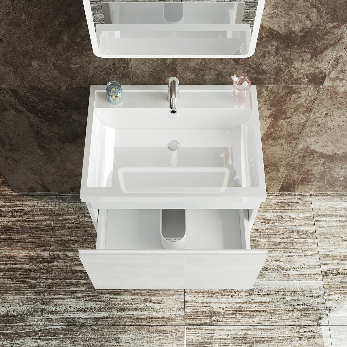 ELEGANT SHOWERS Bathroom Vanity Wall Mounted-Cabinet Storage Artificial Stone 600x450x400mm - Elegantshowers