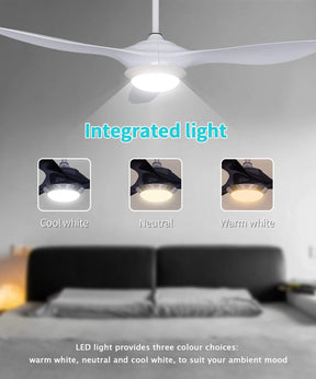 1320mm 52" Ceiling Fan DC 3 Blades With LED Light And Remote Control - Elegantshowers