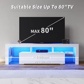 1600mm 16 Colors LED TV Entertainment Storage Unit White with 2 Horizontal Drawers - Elegantshowers