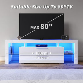 1600mm 16 Colors LED TV Entertainment Storage Unit White with 2 Vertical Drawers - Elegantshowers
