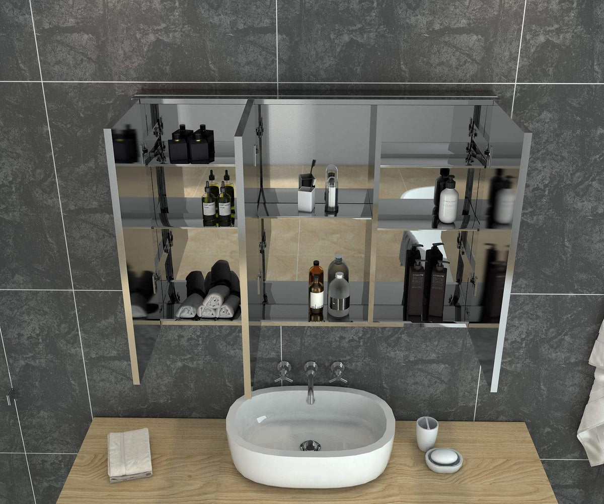 Bathroom Mirror Cabinet Wall Hung Shaving Storage Cupboard 1200x130x710mm - Elegantshowers