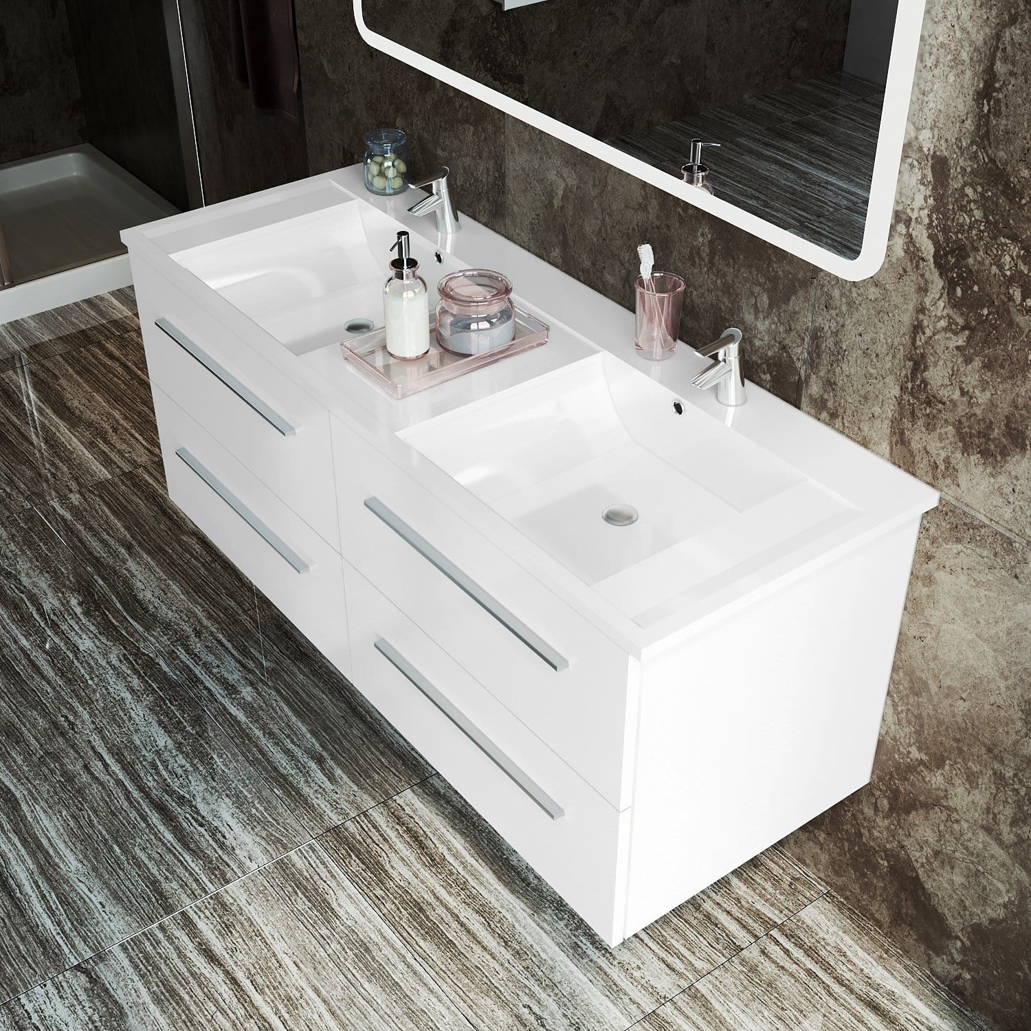 ELEGANT SHOWERS Bathroom Vanity Storage Cabinet Double Basin Sink 1205x465x498mm - Elegantshowers