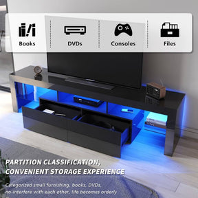 1800mm 16 Colors LED TV Entertainment Storage Unit Black - Elegantshowers