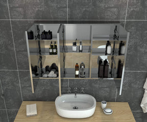 Bathroom Mirror Cabinet Storage Polished Stainless Steel Wall Mounted 900x150x710mm - Elegantshowers