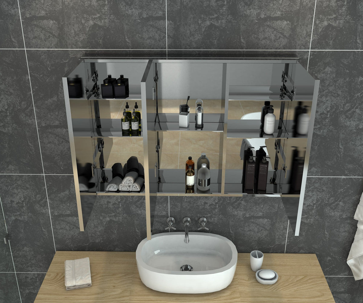 Bathroom Mirror Cabinet Wall Hung Shaving Storage Cupboard 1000x130x710mm - Elegantshowers
