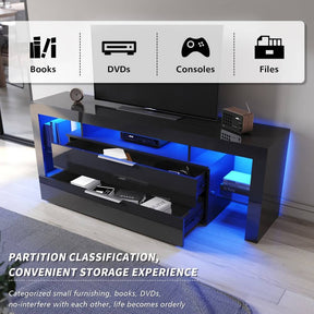 1600mm 16 Colors LED TV Entertainment Storage Unit Black - Elegantshowers