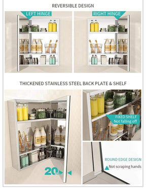 Bathroom Mirror Cabinet Vanity Shaving Storage Cupboard Wall Hung 350x670mm - Elegantshowers