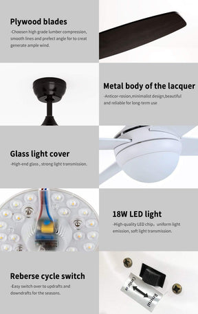 1200mm 48" Ceiling Fan AC 4 Blades With LED Light And Remote Control - Elegantshowers