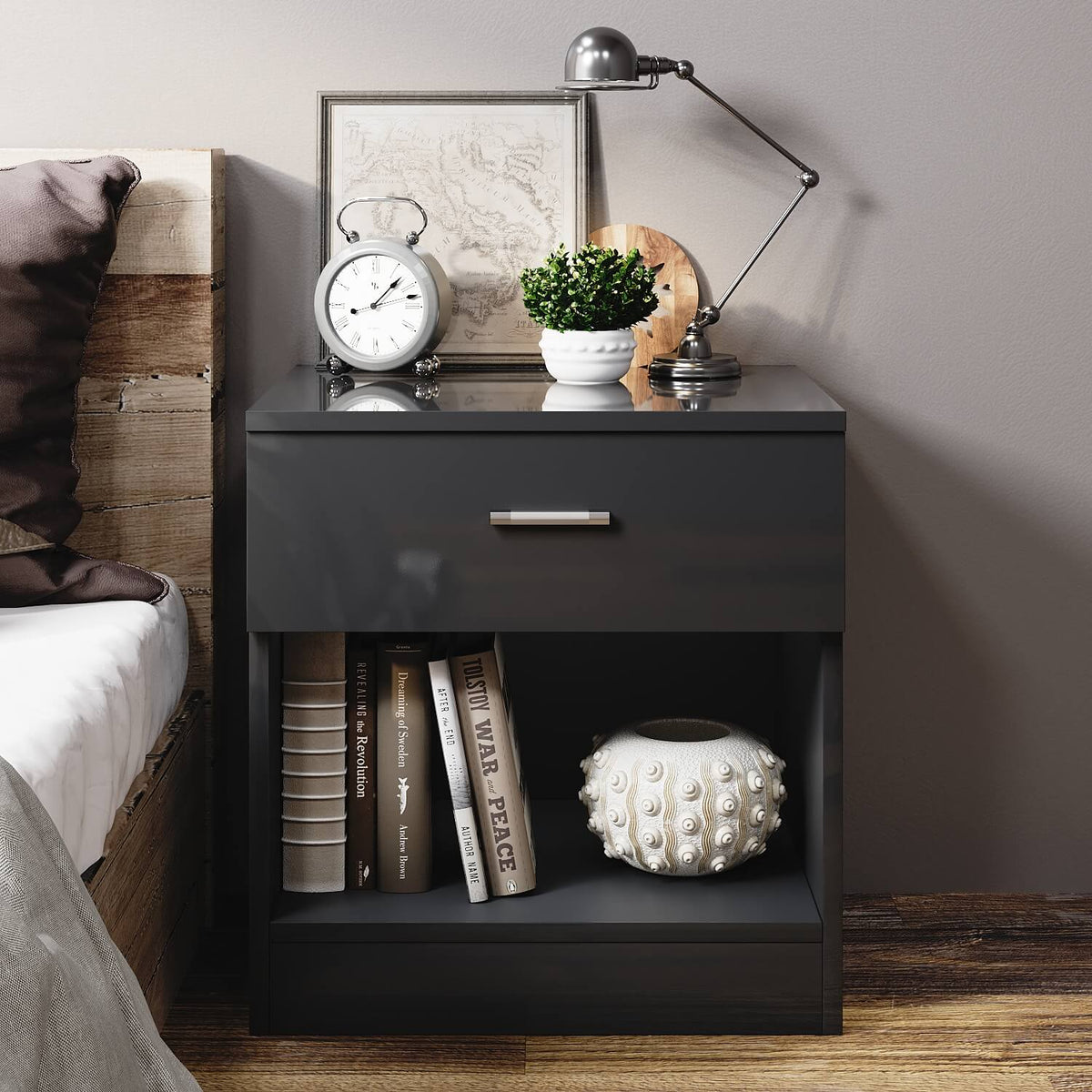 ELEGANT SHOWERS One Drawer Bedside Table Black - Elegantshowers