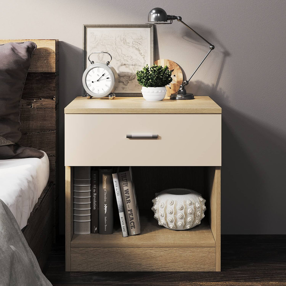 ELEGANT SHOWERS One Drawer Bedside Table Cream &Oak - Elegantshowers