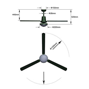 1200mm DC With 3 Colors LED Light 3 Blades Ceiling Fan - Elegantshowers