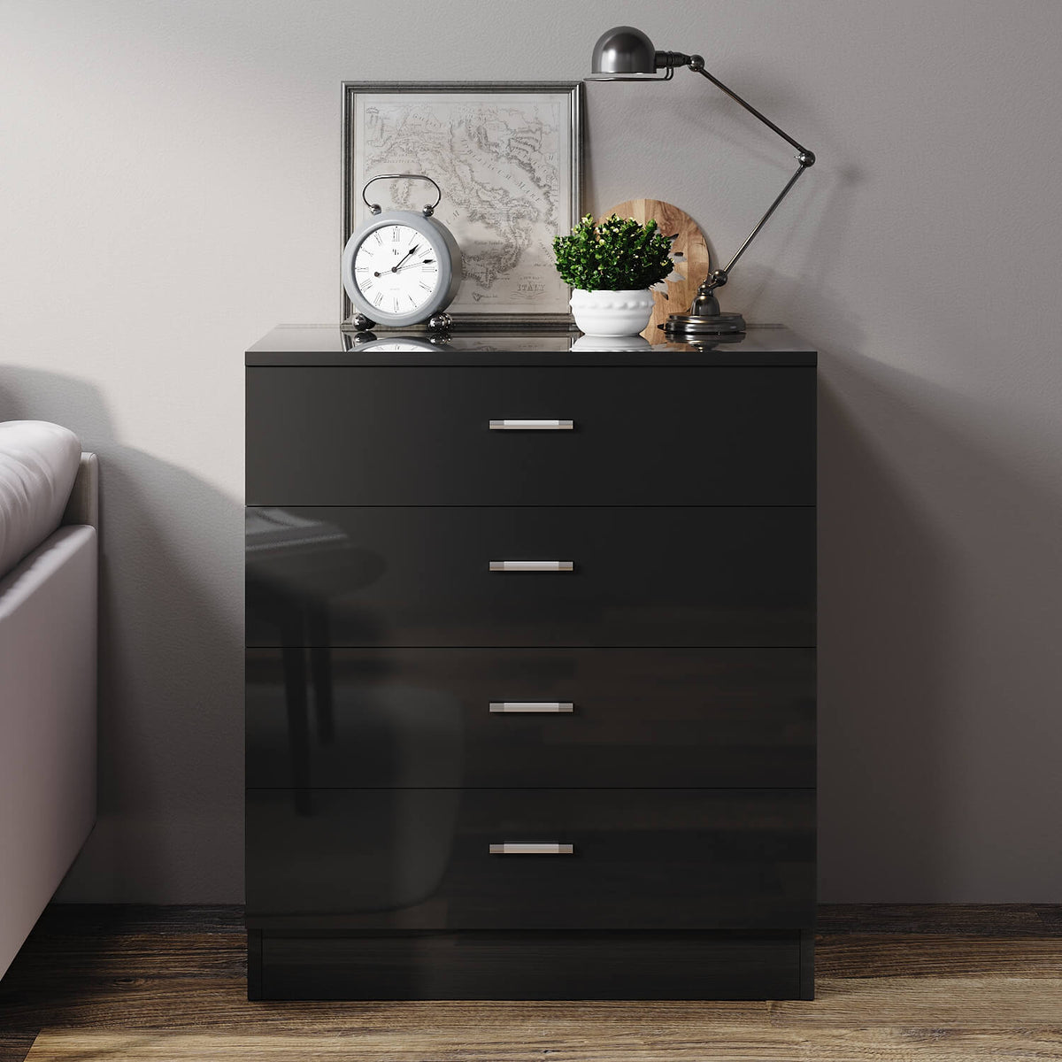 ELEGANT SHOWERS Four Drawer Bedside Table Black - Elegantshowers