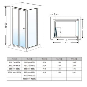 ELEGANT SHOWERS Folding Shower Screen Enclosure Size Description- Elegantshowers