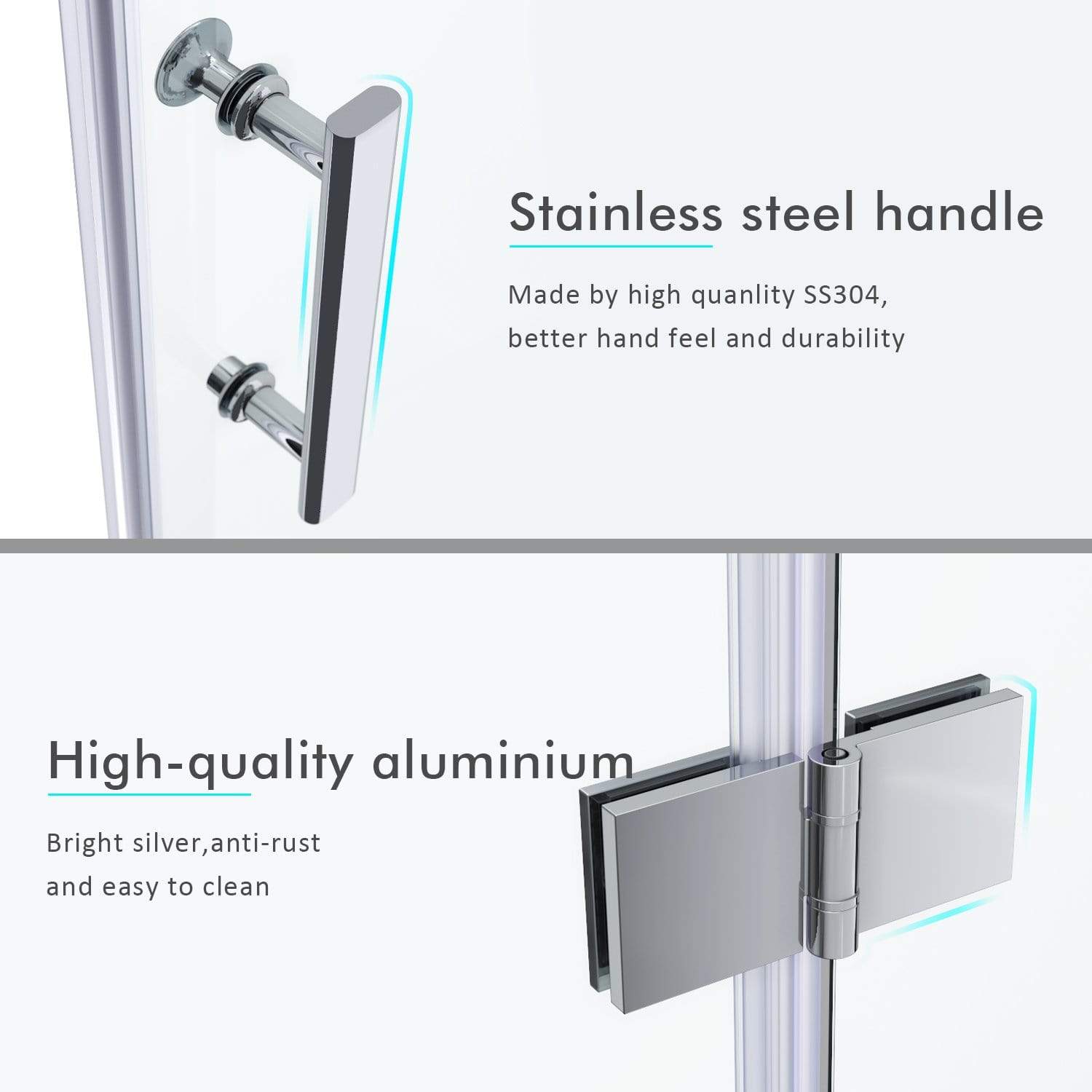 ELEGANT SHOWERS Frameless Bifold Pivot Shower Screen Door Hardware Deatails- Elegantshowers