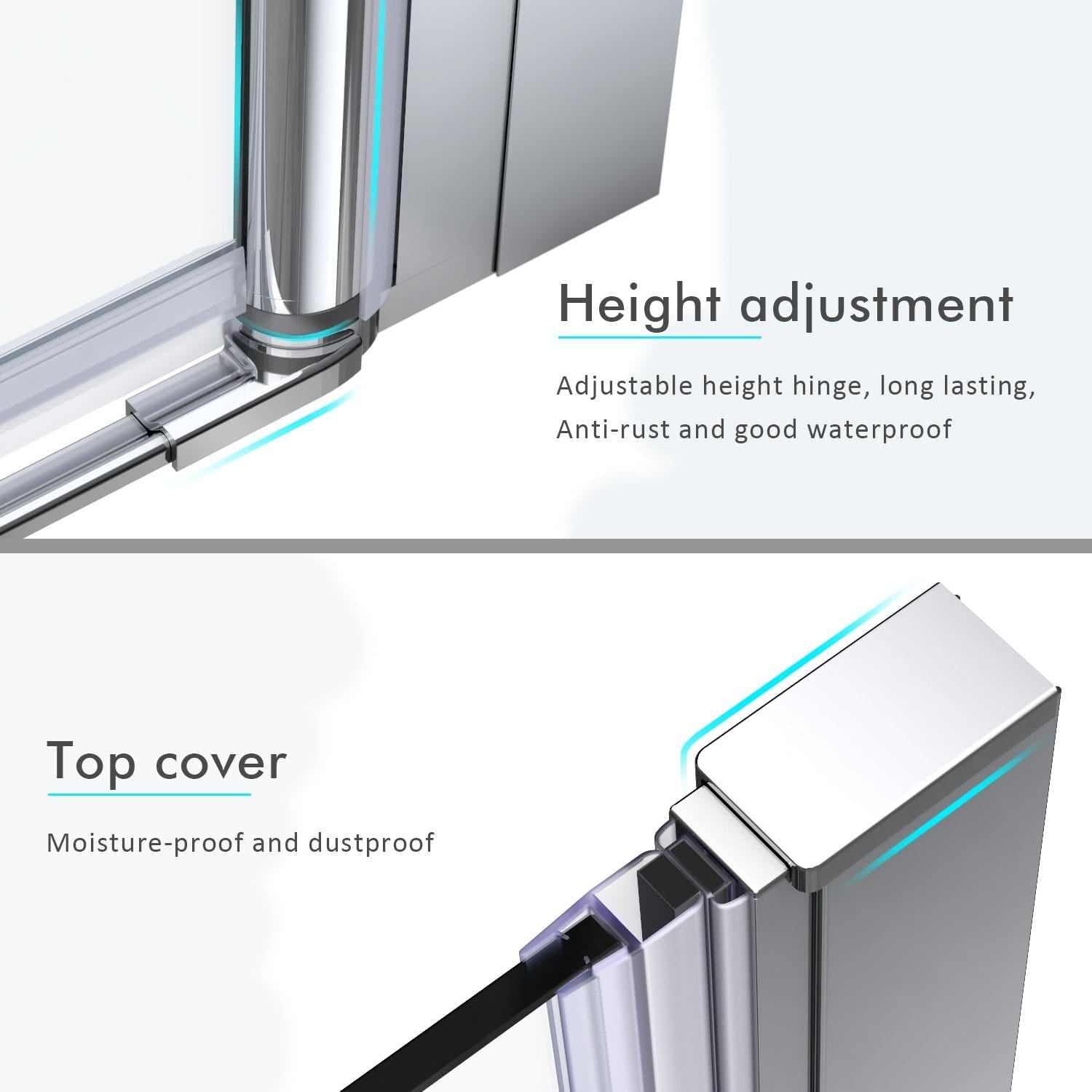 ELEGANT SHOWERS Frameless Bifold Pivot Shower Screen Shower Enclosure Height Adjustment - Elegantshowers